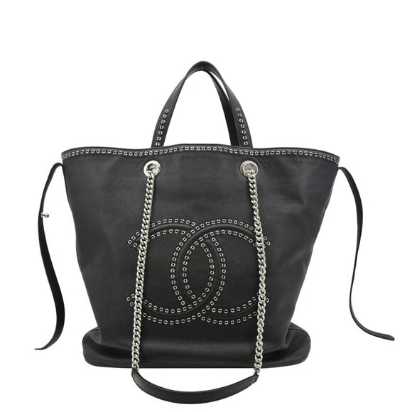 CHANEL Handbags - CHANEL  Coco Eyelets Large Leather Shopping Tote Shoulder Black